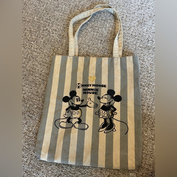 Mickey Mouse & Minnie Mouse Striped Tote Bag - Gray and Cream - Picture 1 of 6